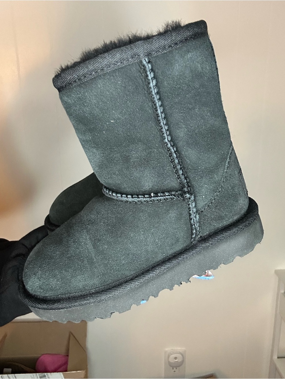 Kids Black Suede UGG Winter Boots with Fleece Lining